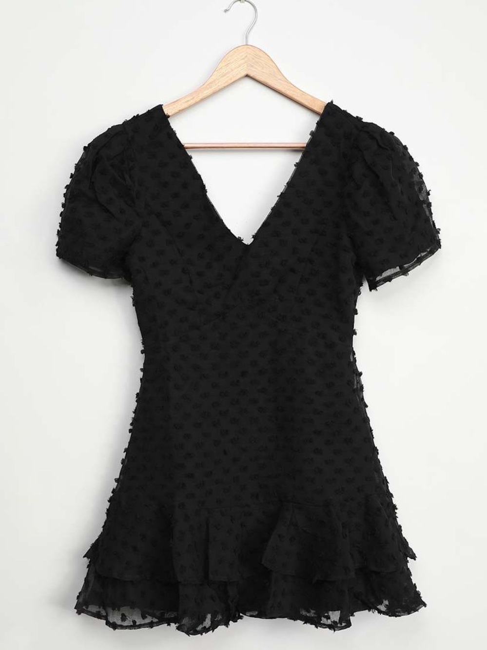 Lulus Black V-Neck Textured Ruffle Dress - Women - Picture 4 of 8
